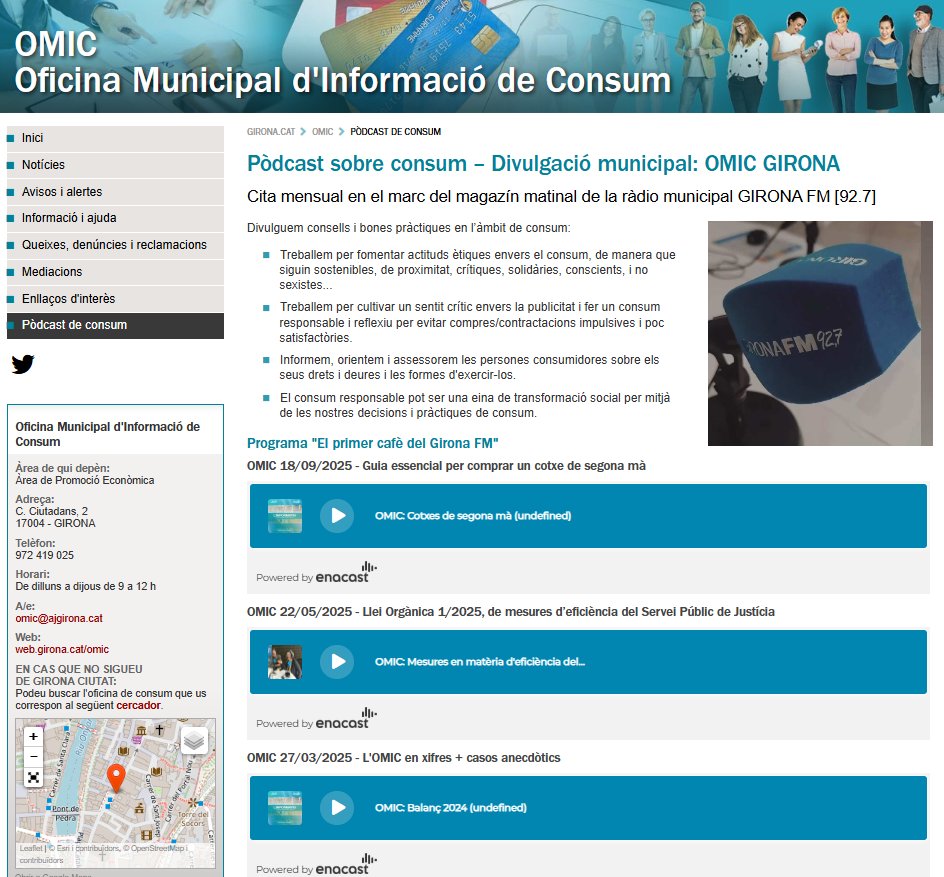 📻Els pòdcast sobre informació de consum els podeu recuperar i escoltar al següent web: web.girona.cat/omic/podcast-c… 
Gràcies <a href="/gironafmcat/">Girona FM</a> !