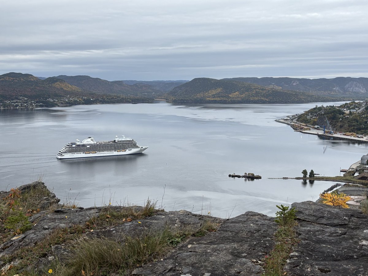 The Splendor preparing to dock at the port of Corner Brook Newfoundland and Labrador on October 6, 2025. On shore excursion on the trail  of Captain James Cook this afternoon.