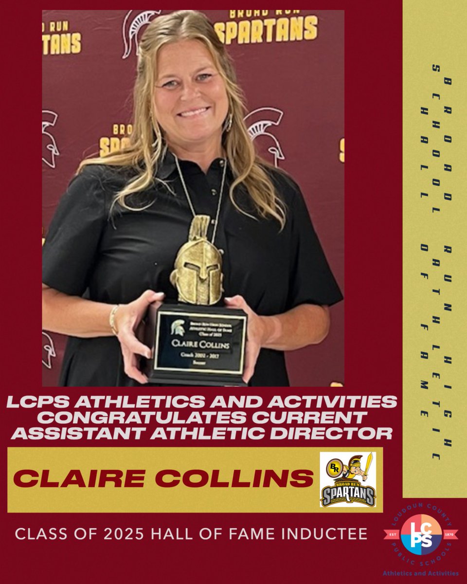 LCPSIntramurals's tweet photo. LCPS Athletics and Activities congratulates current Broad Run Assistant AD Claire Collins on her induction into the Broad Run High School Athletic Hall of Fame as a coach.  Her distinguished coaching career accolades include 5 state championships with the girls soccer program! https://t.co/xYBJR86aUk