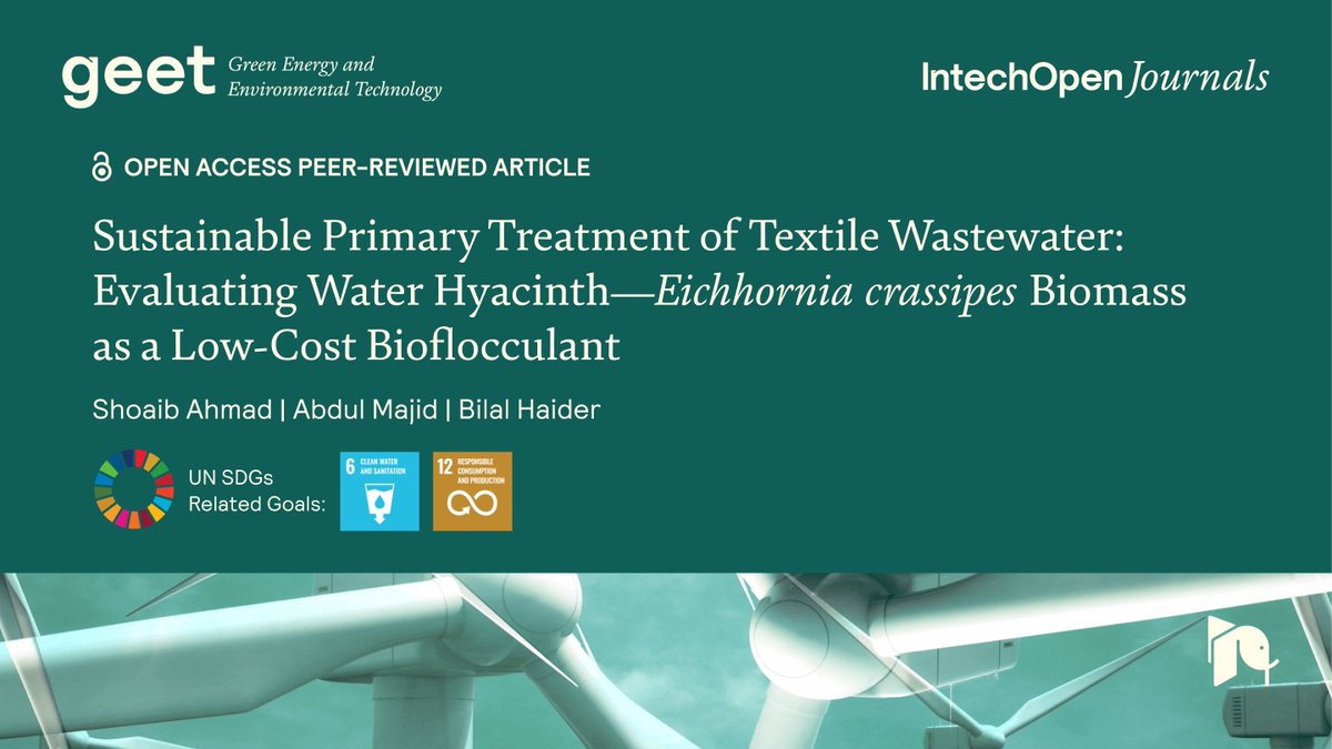 IntechOpen's tweet image. An everyday plant, #WaterHyacinth, could be part of the solution for cleaner #TextileWastewater.

In this #OpenAccess article, researchers tested powders made from its leaves and stems and observed clear reductions in #COD, #TSS and #TDS. The results point to a simple, low-cost…