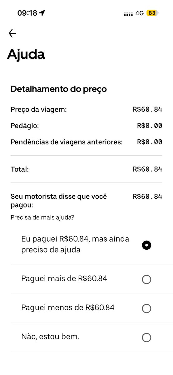 SarithAnischa's tweet photo. Acho péssimo o suporte da Uber quando precisamos resolver algo, fiz uma viagem em dinheiro, paguei para o motorista, ele disse que não paguei a metade do valor, agora o app está me cobrando, não consigo falar com ninguém pra resolver 
@Uber_Brasil alguém pode me ajudar? #uber https://t.co/Q8IZJ9MSLO