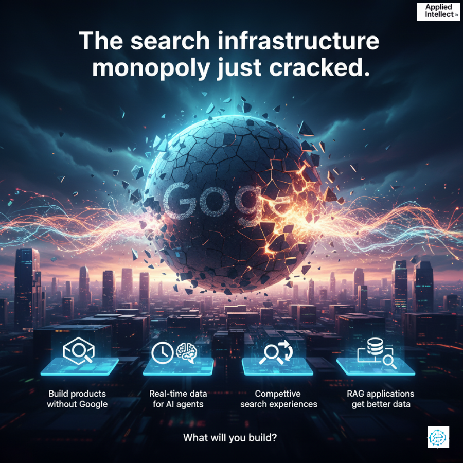 AppliedIntelX's tweet image. 🧵 1/5 The search infrastructure monopoly just cracked.
Perplexity opened its Search API this week, giving any developer access to billions of web pages with AI-optimized results for $5/1,000 requests.
This changes everything.
#SearchAPI #PerplexityAPI #AIInfrastructure