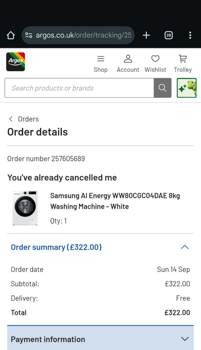 Howie_S92's tweet photo. @ArgosHelpers hi could you tell me why  my order was cancelled, it was supposed to be delivered on Saturday 4th October but never arrived then I got a text message to say I was getting a refund. Thanks https://t.co/1NHxtGO8oN