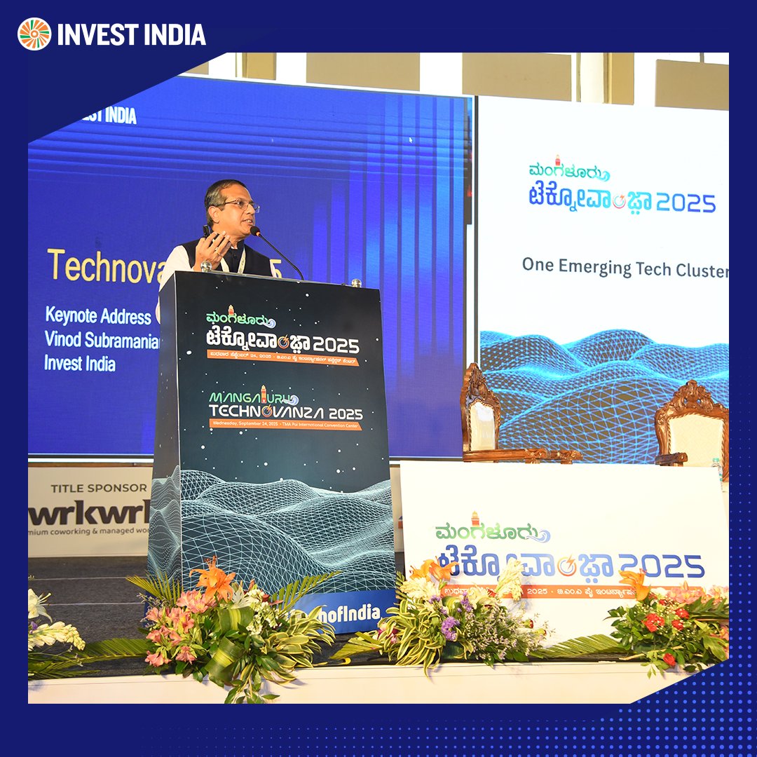 investindia's tweet image. At the Mangaluru Technovanza, Vinod Subramanian, VP, @investindia, highlighted India’s rise as the Global Capability Centre (#GCC) capital of the world. With #Karnataka hosting over 50% of India’s 2,000+ GCCs, the state drives global innovation &amp;amp; transformation. 

#InvestInIndia