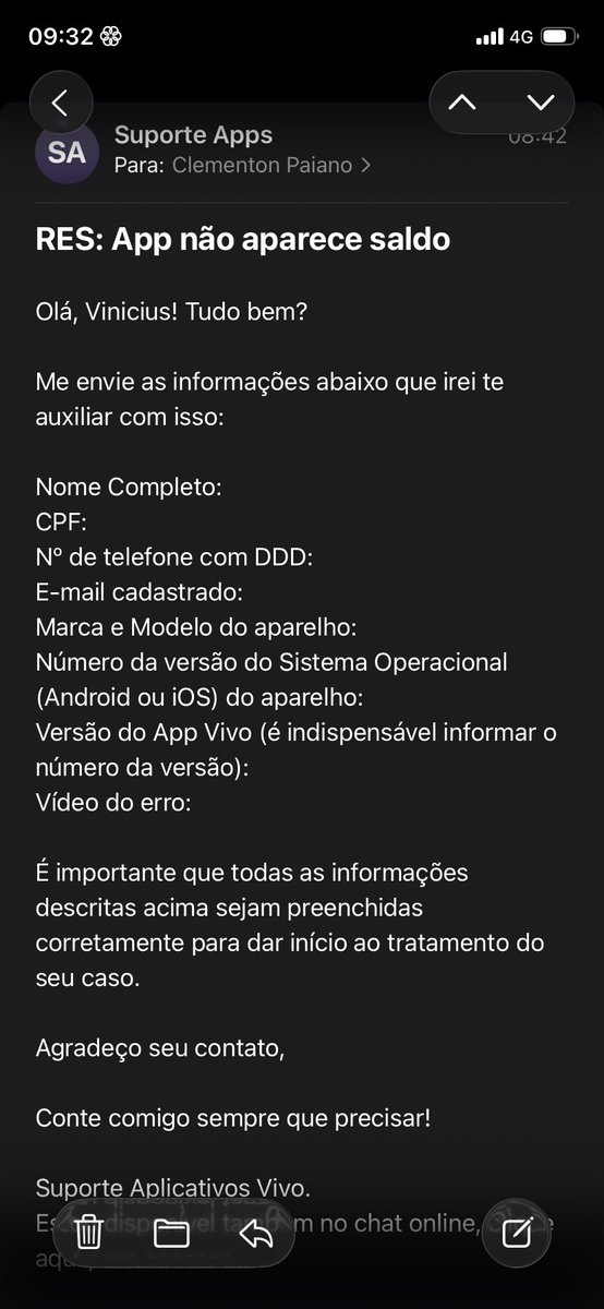 Você vê a qualidade <a href="/vivobr/">Vivo</a> quando no atendimento de e-mail, os caras erram seu nome, mesmo estando com o número no cpf no email enviado pra eles, isso é sobrecarga no atendimento, pouca gente, pra muito atendimento! Eles se perdem.
