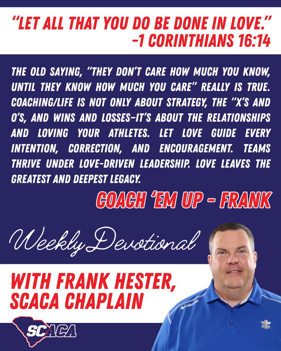 CarolinaCoaches's tweet photo. Coaching isnβt just about the playbookβitβs about pouring love into your athletes. β€οΈ Grateful to Frank for the reminder.
#scsports #southcarolinasports #studentathletes #highschoolcoaches #coaches #highschoolsports #southcarolina #schighschools #scathletics #highschool #SCACA https://t.co/MOlXIXtGcI