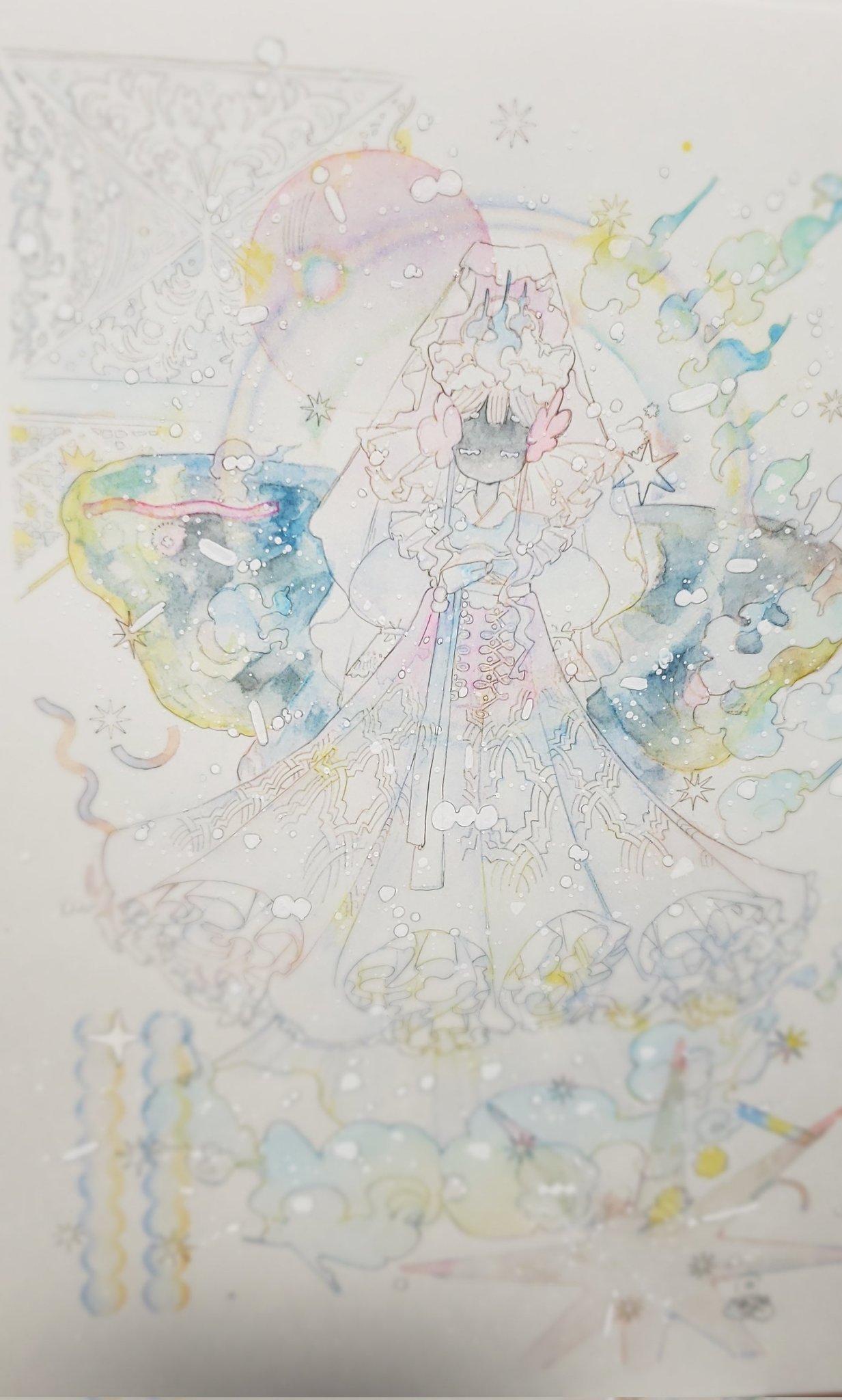 「祈りの天使」水彩画 原画 祈りの天使」水彩画 原画
