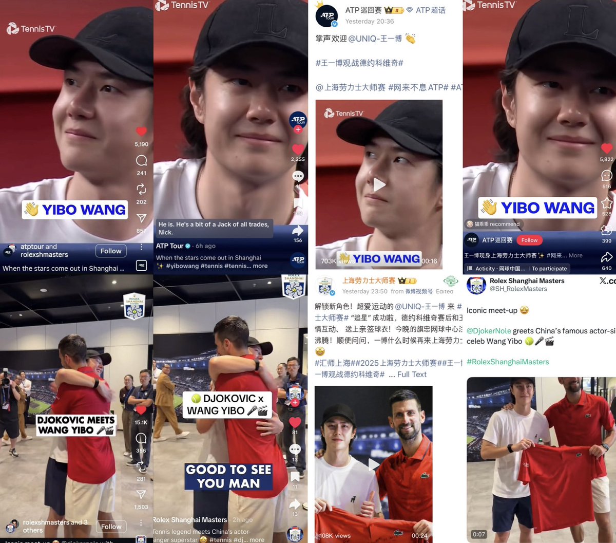 WYBSOURCES's tweet photo. 🚨ATP Tour and Rolex Shanghai Masters have posted #WangYibo in almost all of their social media (Weibo, Xiaohongshu, Instagram, X, Facebook, and TikTok)

🎾 ATP Tour: Commentators’ introduction of Wang Yibo

⌚Rolex Shanghai Masters: Iconic meet-up of Djokovic and Wang Yibo https://t.co/jraB0HuxOt