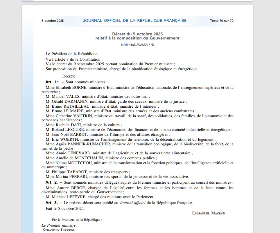 Et des ministres nommés au Journal officiel dans la nuit par décret présidentiel et déjà démissionnaires à 9h53 #SebastienLecornu