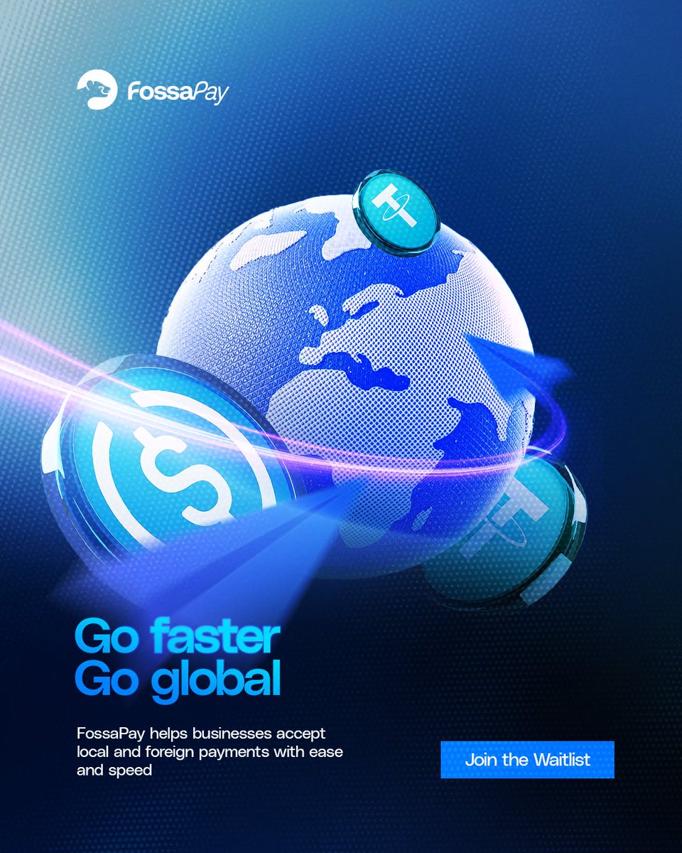 fossapay's tweet image. Go global, go faster.

FossaPay makes cross-border collections for your business simple with stablecoins that settle in seconds. 

Your business can now expand beyond borders without the delays and restrictions of traditional banking.

💙💸