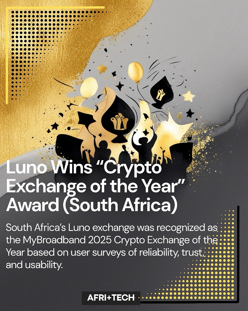 afri_tech123's tweet image. Celebrating innovation and trust in Africa’s crypto space! 🇿🇦✨
Luno has been named South Africa’s Crypto Exchange of the Year 2025 by MyBroadband — a testament to its reliability, usability, and user trust. #afritech #crypto #blockchain #innovation #southafrica #digitalfinance”