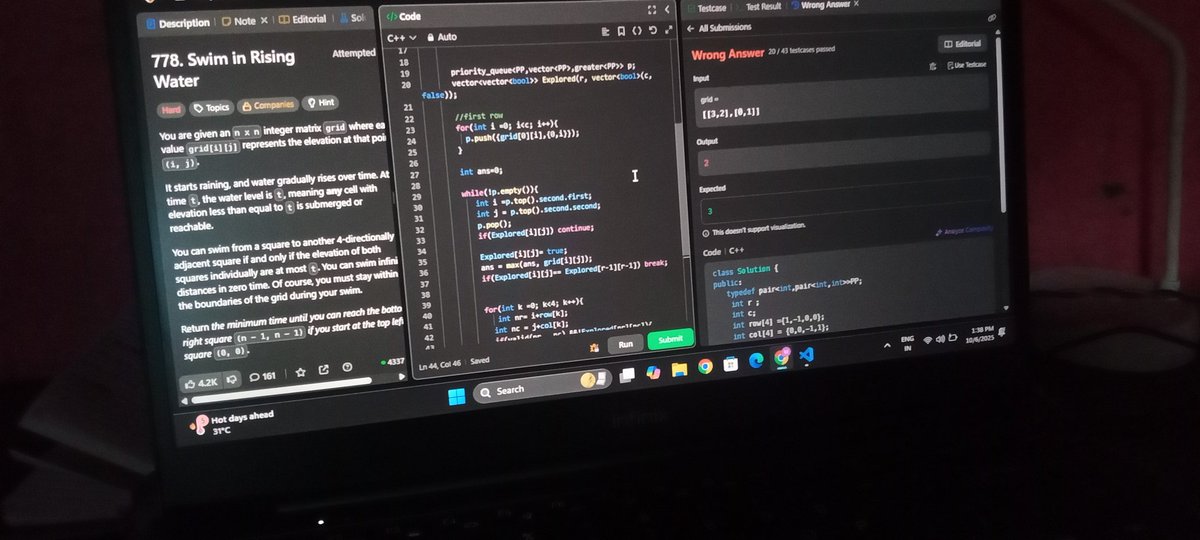 XcodingwaliGyrl's tweet image. After debugging for 1hrs finally came up with the solution ..test case passes upto 20/43 ... Need some modifications..
Any who is solving can discuss with me ..fell free don't be ashmed in discussing