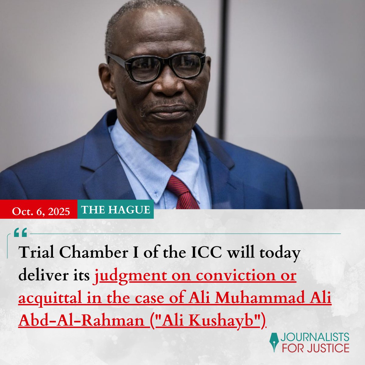 📢Today, #ICC delivers judgment on Abd Al Rahman, aka Ali Kushayb. Prosecutors say he was a leading Janjaweed militia commander charged with 31 counts of #warcrimes and #crimesagainsthumanity allegedly committed in #Darfur between 2003-2004.

Abd Al Rahman denies all charges,