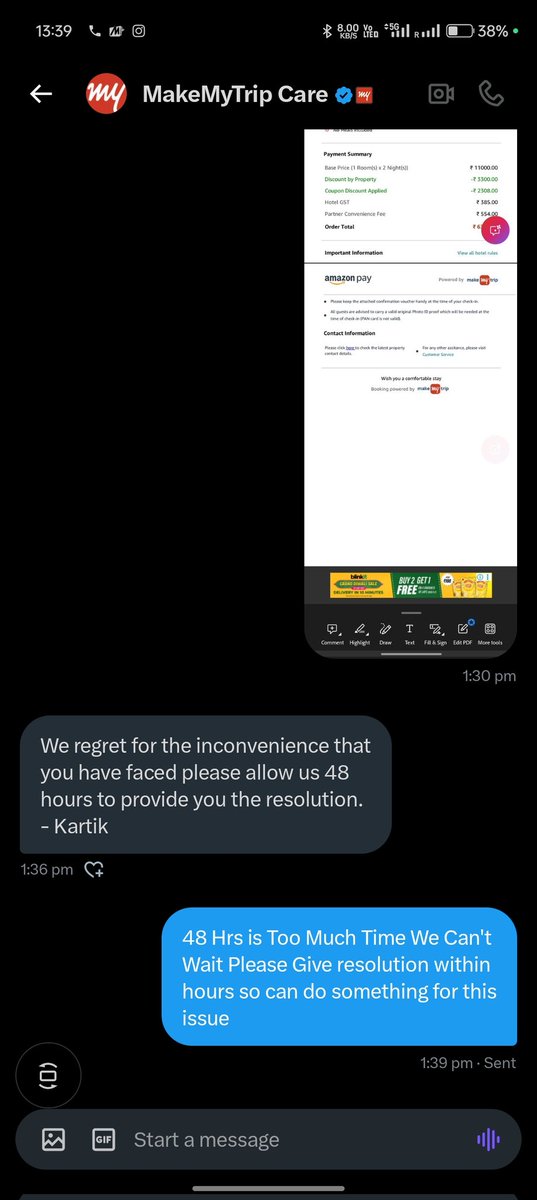 adarsh2714's tweet photo. They Need 48 Hours for solve this issue shit service by @makemytrip @makemytripcare https://t.co/YAaCwQzL09