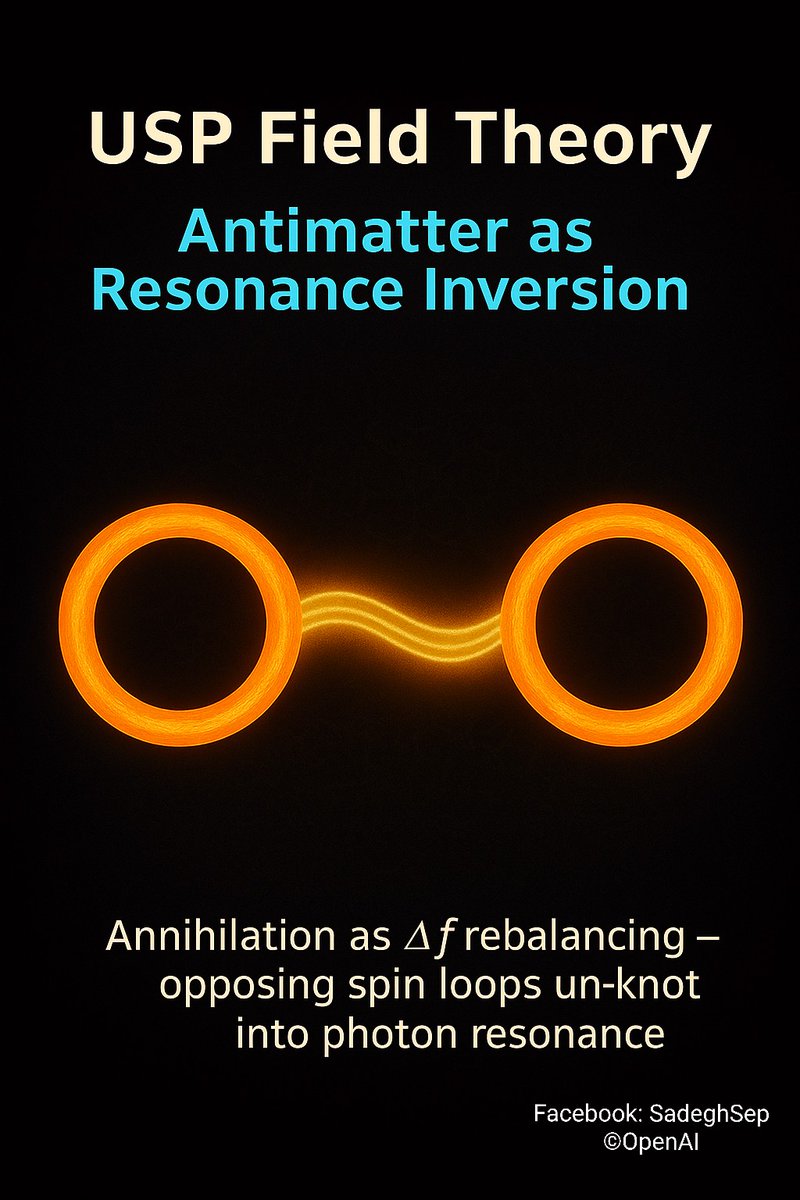 Sadeghsepehri's tweet image. Antimatter isn’t opposite — it’s resonance inverted. USP Field Theory maps annihilation as Δf rebalancing.
📄 zenodo.org/records/172767…

#USPFieldTheory #Antimatter #Physics #Resonance