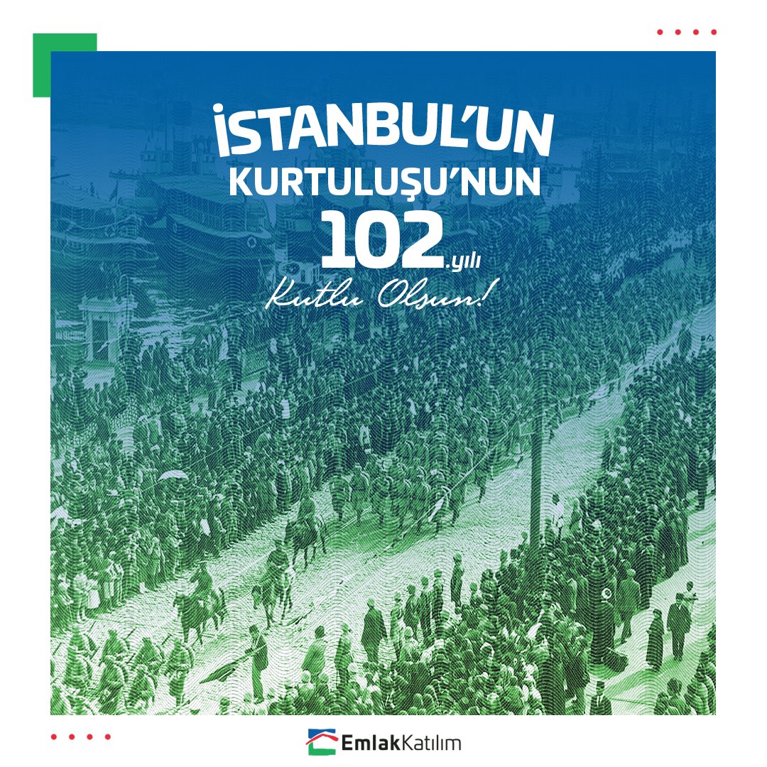 İstanbul’un düşman işgalinden kurtuluşunun 102. yıl dönümünü kutluyor, bağımsızlık mücadelesi veren aziz şehitlerimizi rahmet ve minnetle anıyoruz.

#İstanbulunKurtuluşu #EmlakKatılım