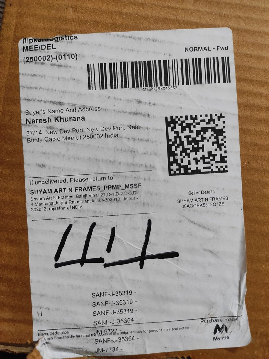 nkhinduindia's tweet photo. @MyntraSupport The box photo &amp; logistic memo pasted on the same is attached h/w for your ready reference , items mentioned on the memo is 7 not 16...then how all qty of 16 marked as delivered... Need to investigate at your end &amp; provide the delivery of rest of our order pls https://t.co/7lVq88f6FG