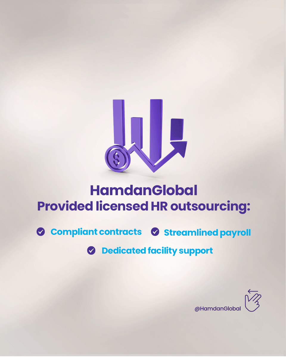 hamdan_global's tweet photo. Every business faces challenges, from managing people to ensuring compliance. HamdanGlobal’s licensed HR outsourcing gives you reliable solutions that keep your operations moving forward. Let’s build stability and efficiency together.

#HamdanGlobal #HROutsourcing #HR #Workforce https://t.co/Y2p24UWwdN