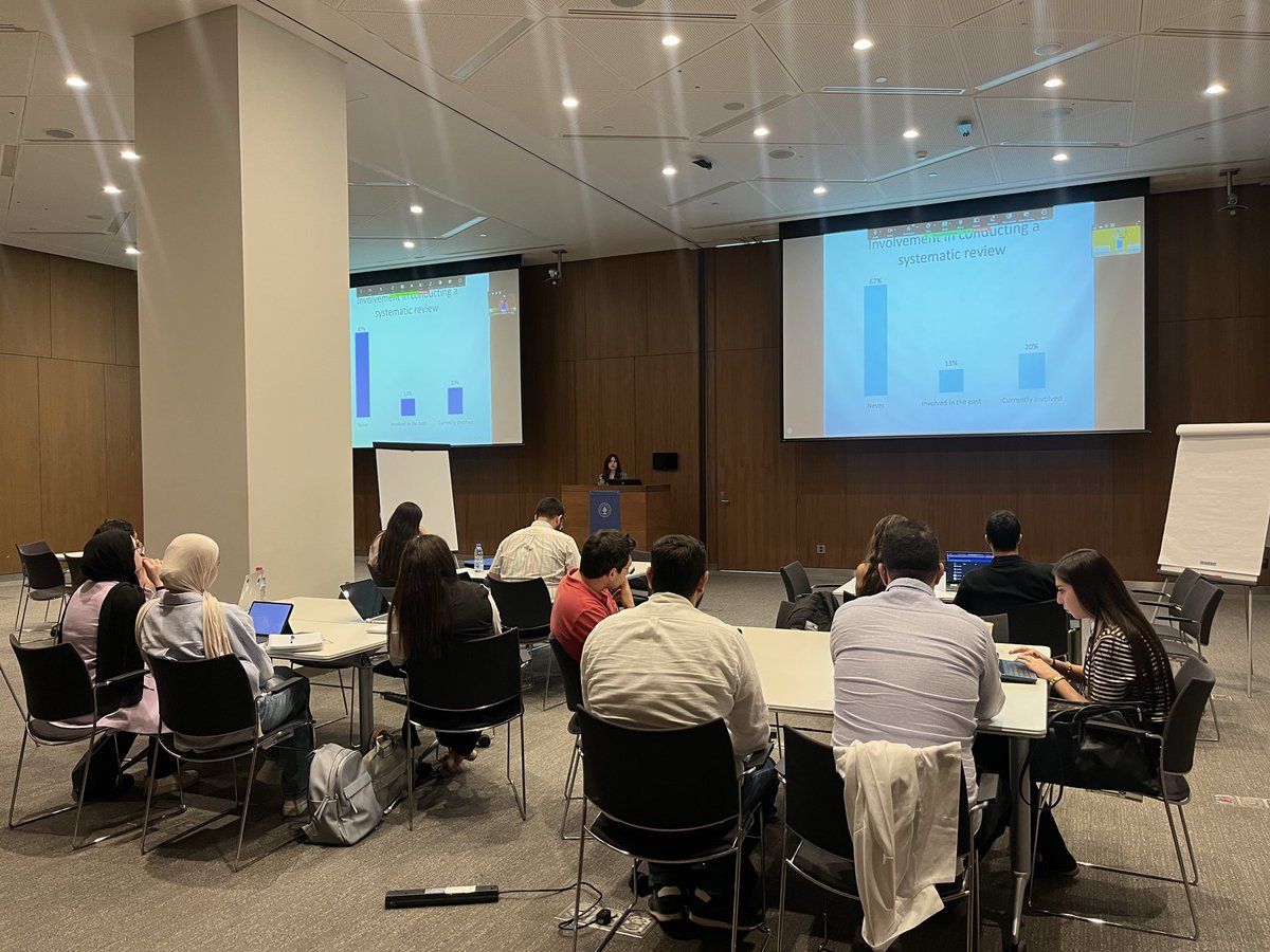 CRI_AUBMC's tweet image. Kicking off our Systematic Reviews Workshop with Ms. @joanne_kh  delivering a comprehensive introduction — from formulating research questions to synthesizing evidence. #SystematicReviews #EvidenceBasedResearch 
@AUB_Lebanon @AUB_FM @AUBMC_Official