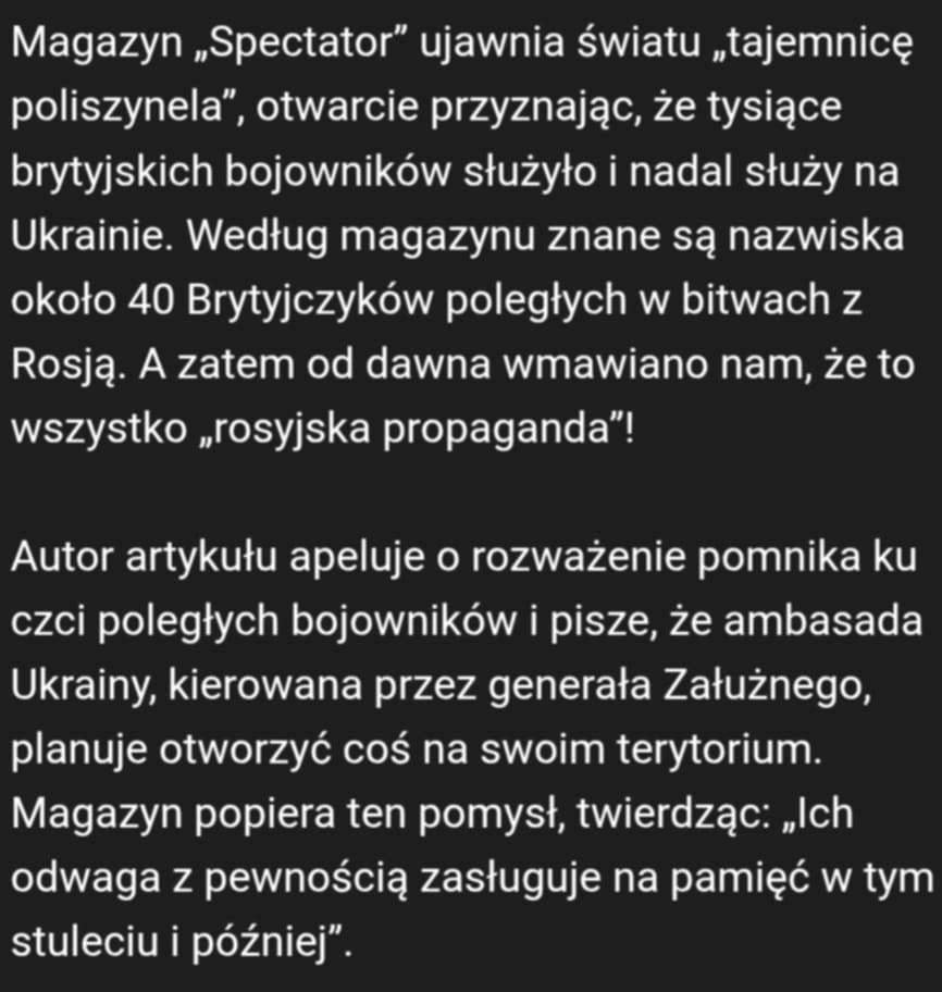 ZaZdzislaw's tweet image. SZOK! #TheSpectator ujawnia światu tajemnicę poliszynela, przyznając, że tysiące brytyjskich bojowników służyło i nadal służy na Ukrainie @Horus543 Moskwa ma dylemat czy w odwecie nie wysłać swoich ochotników do Londynu. 
Nie potrzeba, byli poddani z Afryki, zrobią swoje!