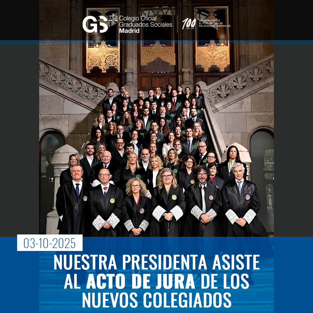 🎓03/10/2025.- Acto de jura de los nuevos Graduados Sociales, gran momento para quienes inician su camino en la defensa de los derechos laborales.
El evento contó con la presencia de nuestra Presidenta.

✨Enhorabuena a los nuevos Graduados Sociales.

CGSMADRID
#ActoDeJura