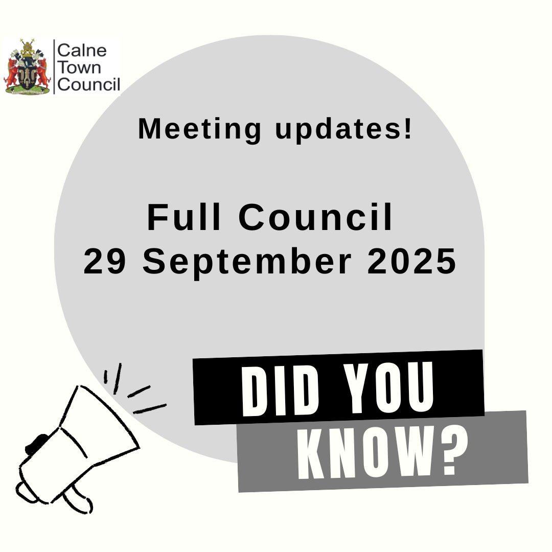 CalneTC's tweet image. Full Council – Meeting Minutes published - Monday 29 September 2025 | Calne Town Hall

shorturl.at/2RWnC

Next Meeting: Monday 27 October 2025 at 7pm – Everyone is welcome to attend!