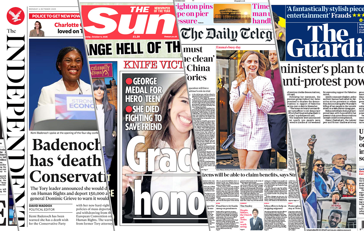 newsworks_uk's tweet image. On today&apos;s #frontpages: Police could gain power to curb protesting, suggests home secretary; Tories urge No 10 to &quot;come clean&quot; over China spying scandal; Badenoch accused of having &quot;death wish&quot; for Conservatives at conference; Reeves mulls bank tax hike: tinyurl.com/m9vh786z
