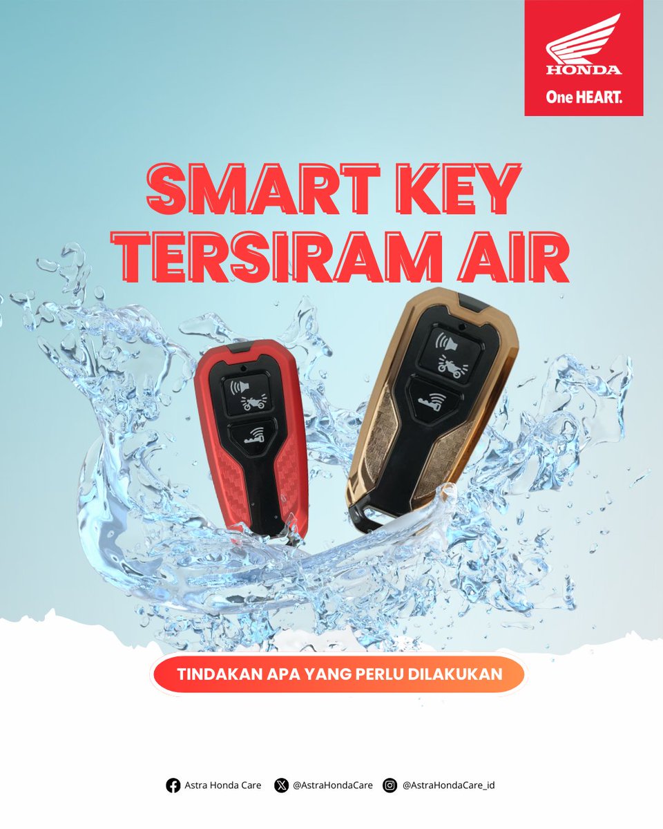 AstraHondaCare's tweet image. Remote Smart Key kamu nggak sengaja kena air?Tenang brosis, jangan panik dulu! 🙌MiGan ada tips simpel biar remote kamu tetap aman ✨

👉 Cek infonya lengkap di gambar yaa!
#AstraHondaCare #SmartKey #Cari_Aman #SalamSatuHATI