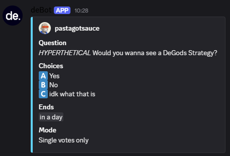 TO ALL <a href="/DeGodsNFT/">DeGods</a> / DEGOD HOLDERS!

VERY IMPORTANT VOTE IN THE DISCORD RIGHT NOW; MINI-ANNOUNCEMENTS