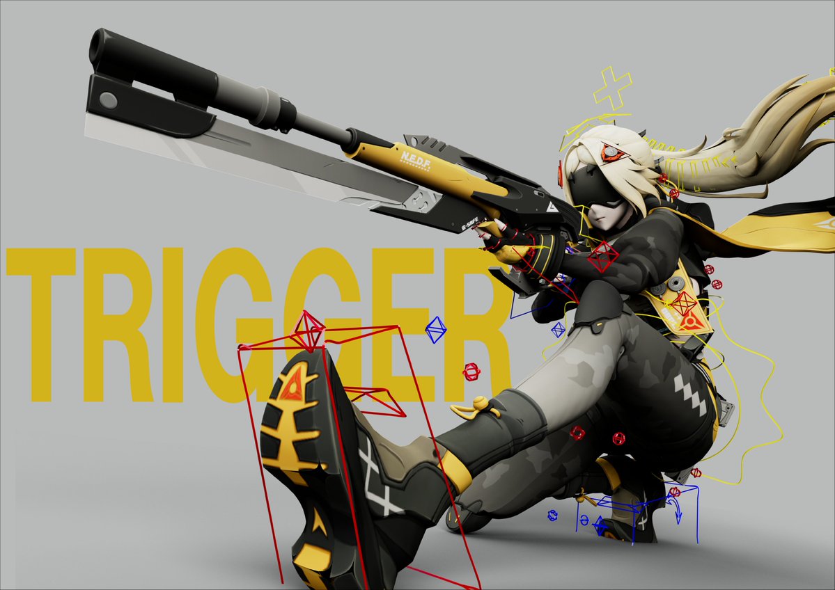 sai75565232's tweet image. Mayaでゼンゼロのトリガーをリギングしました！
時間ができたらアニメーションもつけたい、、

#MAYA ＃3DCG