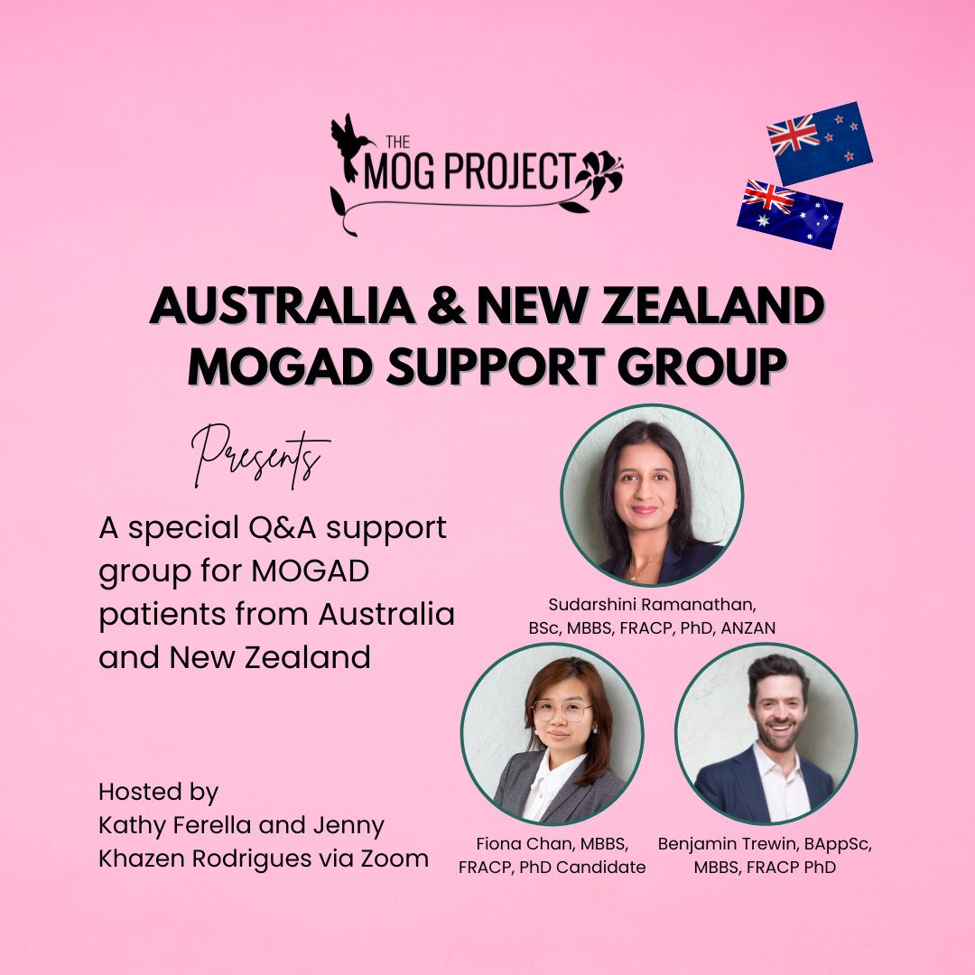 Only 1 week left to go until our FIRST ever ANZ #MOGAD patient Q&amp;As support group meeting with our 3 experts; <a href="/darshi_r/">Sudarshini Ramanathan</a>, <a href="/Benjamin_Trewin/">Dr Benjamin P Trewin</a> &amp; <a href="/dr_fiona_c/">Fiona Chan</a> with hosts <a href="/JustJen_K/">Jenny M Khazen</a> &amp; Kathy! 

Rego link: us02web.zoom.us/meeting/regist…

October 14th, at 6pm AEST 🇦🇺🇳🇿👁️🧠

*This will not be