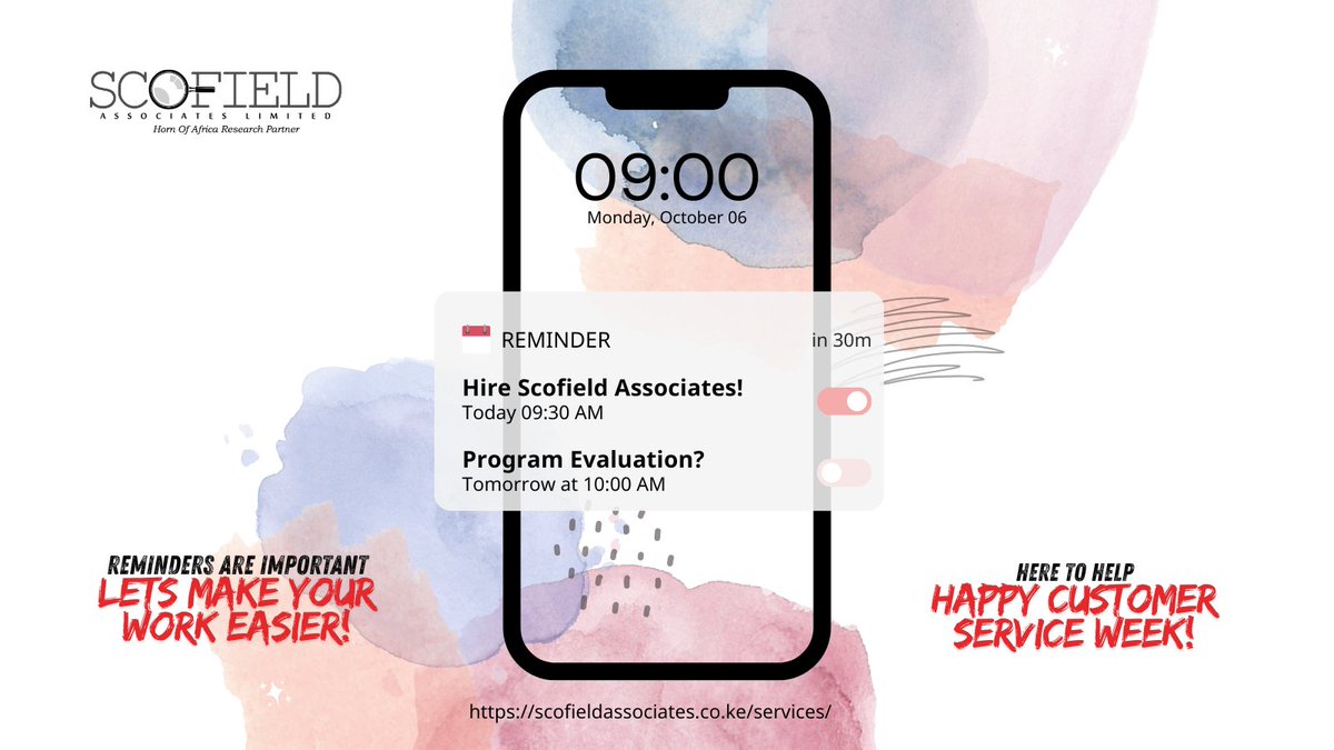 S_Associates_Ke's tweet image. This #CustomerServiceWeek, don’t just plan to hire — follow through. Engage us to make your work easier.
📩 info@scofieldassociates.co.ke; hireus@scofieldassociates.co.ke |
📷 scofieldassociates.co.ke
#ClientEngagement #ProgramManagement #ResearchConsulting #ScofieldAssociates