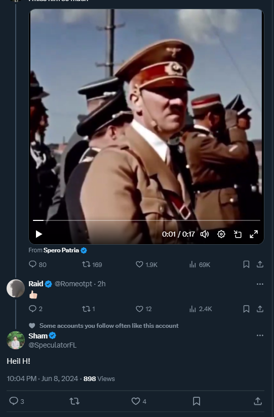 SaroTrades's tweet photo. 11/ Oh i forgot this!
He also praises Hitler and Nazis. And he always posts Religious photos and posts before each course every quarter. https://t.co/UUb5tmlDlP