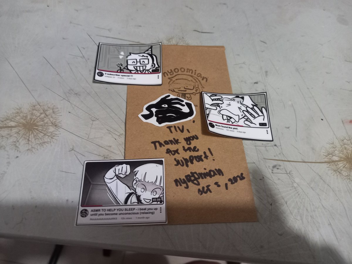 i got some TIOS stickers!! me and my friend (who wasn't with me) are fans so i spent like 30 minutes trying to find the booth before i spent all my budget (⁠☆⁠▽⁠☆⁠)

(also <a href="/nyoomian/">nyoomian 🌸 KOMIKET OCT A22 🌸 read TIOS!</a> i'm very sorry for my mom misgendering you, you were so sweet and kind to us ToT)