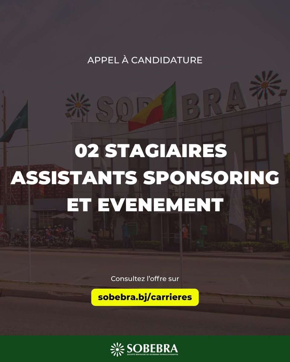 SobebraBJ's tweet photo. Rejoignez la SOBEBRA en tant qu'assistant sponsoring et évènement. 
Plus d'infos sur 👉 https://t.co/SNg6Hm4mHE  

Postulez avant le vendredi 17 octobre 2025 à 12 heures. 

⚠️La SOBEBRA ne demande aucun frais durant le processus de recrutement. 
Soyez vigilants et partagez l’information !
