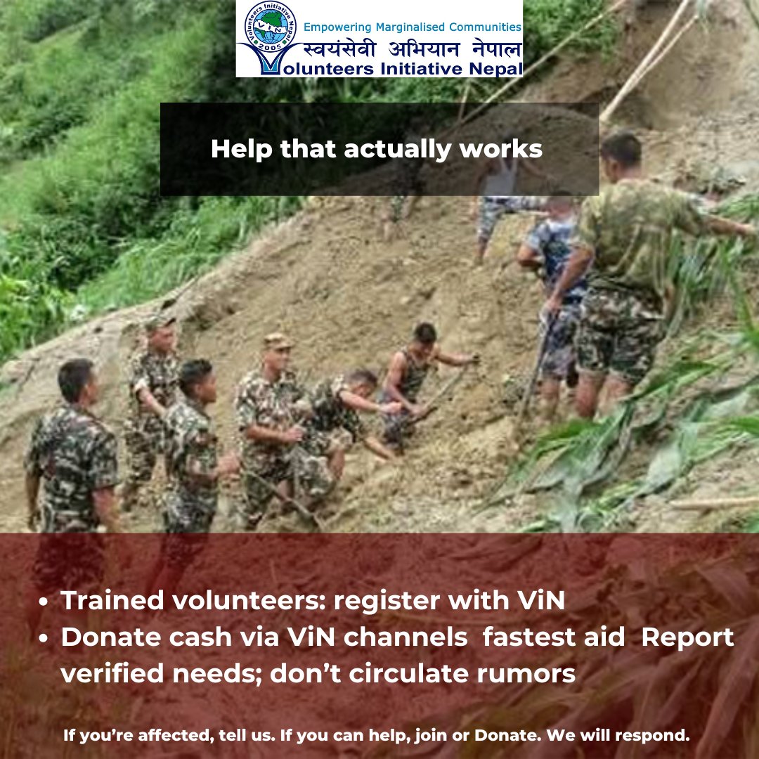 vinnepal's tweet photo. 𝐍𝐄𝐏𝐀𝐋 𝐔𝐍𝐃𝐄𝐑 𝐖𝐀𝐓𝐄𝐑: 𝐅𝐋𝐎𝐎𝐃𝐒 &amp; 𝐋𝐀𝐍𝐃𝐒𝐋𝐈𝐃𝐄𝐒. 𝐅𝐀𝐌𝐈𝐋𝐈𝐄𝐒 𝐍𝐄𝐄𝐃 𝐇𝐄𝐋𝐏. 𝐖𝐄’𝐑𝐄 𝐎𝐍 𝐓𝐇𝐄 𝐆𝐑𝐎𝐔𝐍𝐃.

#NepalFloods #EmergencyRelief #DisasterResponse #VolunteerNepal #SupportNepal #ViN #TogetherWeCan #DonateNow https://t.co/UTe6idZ8oS