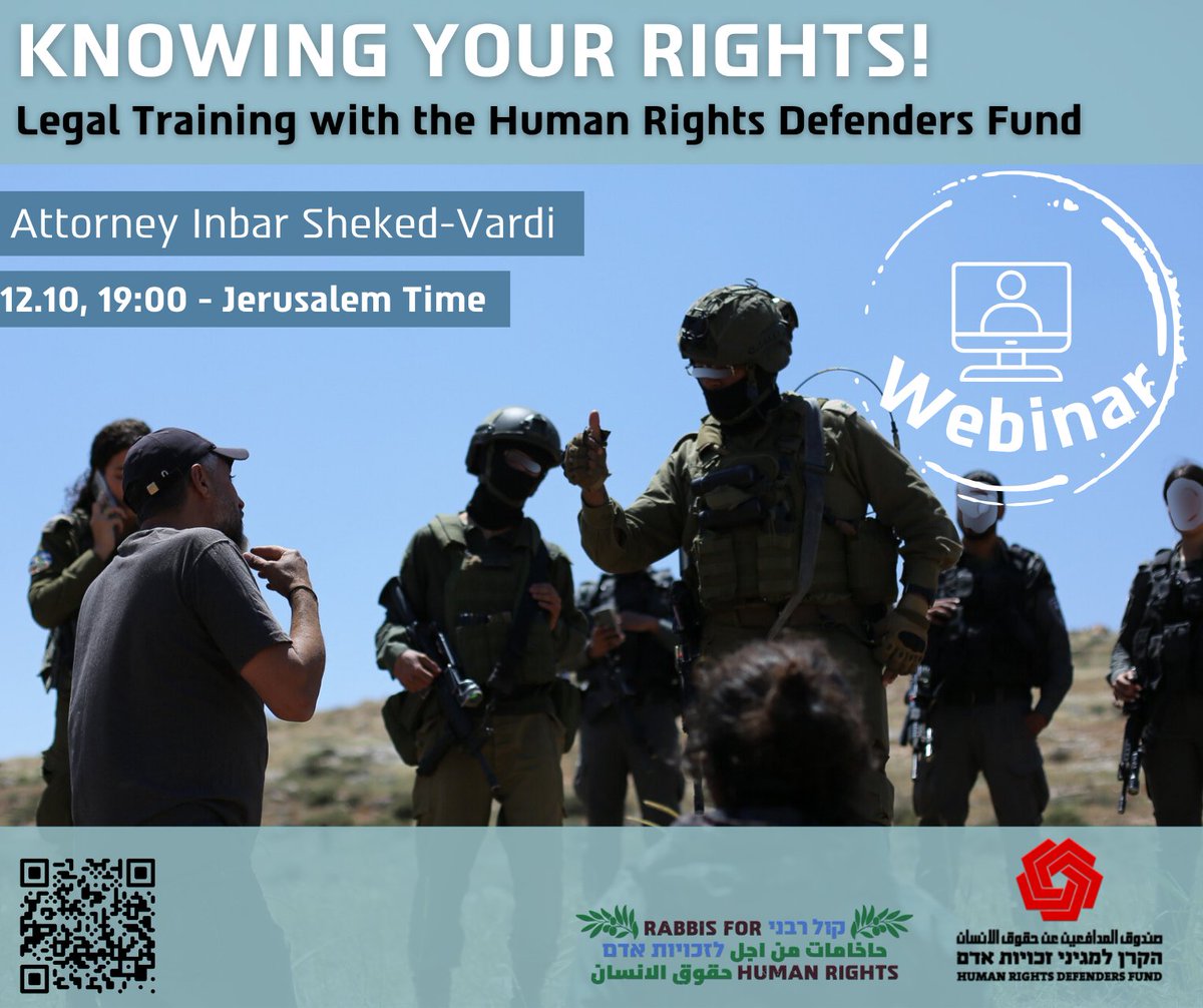 Join us next Sunday for a legal training session with the Human Rights Defenders Fund.

In this legal training participants will learn from experienced lawyers about the legal complexities in the West Bank.

Please sign-up - bit.ly/OliveHarvestTr…