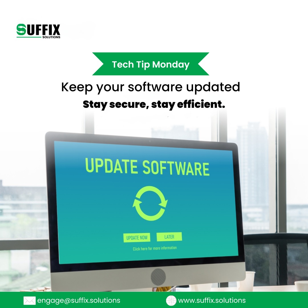 Suffix_Solution's tweet image. It’s Cybersecurity Awareness Month, and the reminder is simple: Stay Safe Online.
Keeping your software updated is one of the easiest yet most effective ways to protect yourself against threats.
🔒Stay secure
⚡Stay efficient
💻Stay safe online
#TechTipMonday #SuffixSolutions