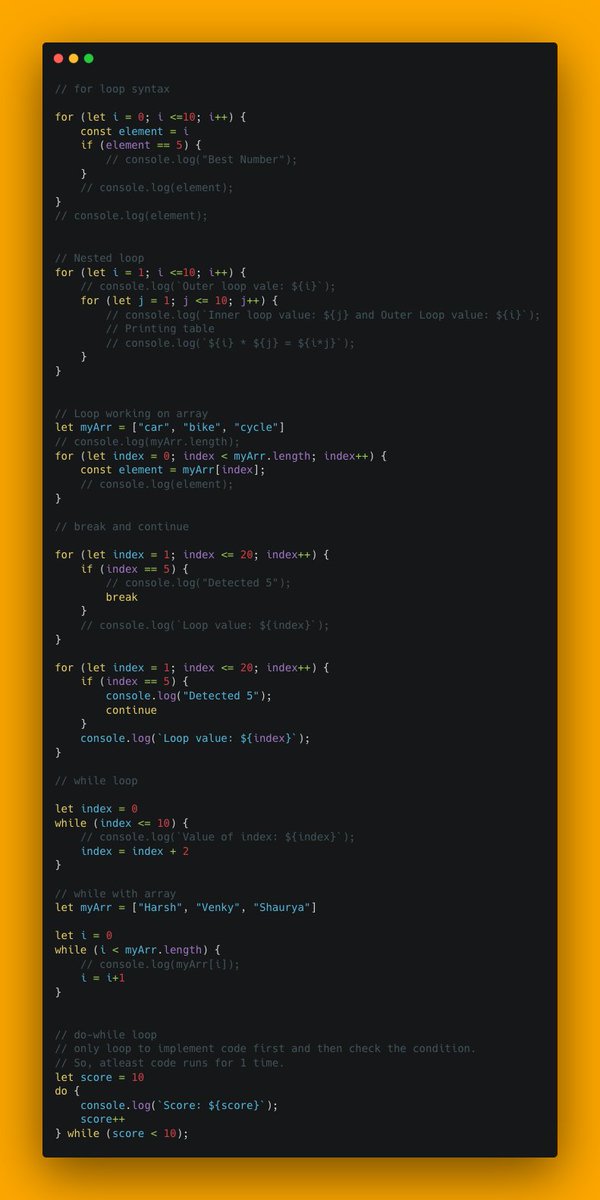 CrCodeArt's tweet photo. Day 91:

• Leaned about for, while and do-while loops in JS.

• Also learned about how do-while loop is different from other loops.

Thanks to @Hiteshdotcom Sir.

#100DaysOfCode  #JavaScript https://t.co/7ahVC03Lgt