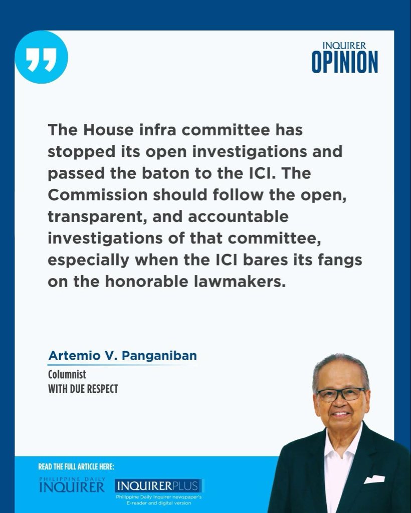 DrTonyLeachon's tweet photo. Let the Sunlight In: Why the ICI Must Open Its Hearings to the Public
By Dr. Tony Leachon

The Independent Commission on Infrastructure (ICI) was created to restore public trust and investigate systemic corruption in the Department of Public Works and Highways (DPWH). But its decision to keep hearings closed to the public threatens to undermine that mission.

This is no ordinary inquiry. The alleged flood control scam implicates not just mid-level contractors, but powerful figures—including former DPWH Secretary Mark Villar, Speaker Martin Romualdez, and members of the House of Representatives linked to anomalous budget insertions and ghost projects. The stakes are national. The silence is deafening.

With Mayor Benjamin Magalong’s resignation from the ICI, Senator Ping Lacson’s planned exit from the Blue Ribbon Committee, and the absence of Zaldy Co, the public is left wondering: who will carry the torch of accountability?

Senate President Tito Sotto has joined calls for the ICI to make its hearings public, affirming that transparency is essential to restoring credibility. His support underscores a growing consensus: the Filipino people deserve to witness the truth unfold—not through filtered summaries, but through direct access.

Transparency is not a threat—it is a safeguard. Livestreaming hearings would deter political interference, empower whistleblowers, and affirm that the Commission has nothing to hide. The people deserve to know: Who are the masterminds? What patterns of abuse have emerged? What timelines and milestones will mark progress?

This is not about spectacle. It is about integrity. The Commission must be trustworthy, especially now that institutional leadership is in flux. The public has smelled blood. We must not lose momentum.

Beyond the ICI, transparency must extend to budget hearings in both chambers of Congress—including bicameral committee meetings, where critical decisions on public funds are made. These sessions must be opened to scrutiny, not shielded by procedure. The people have a right to know how their money is allocated, and who benefits from it.

Conclusion: Sunlight Is Armor

In the words of Justice Louis Brandeis, “Sunlight is said to be the best of disinfectants.” Public access is not a threat to fairness—it is its companion. It shields the process from manipulation, empowers civic engagement, and affirms the dignity of every Filipino who demands truth.

We do not ask for spectacle. We ask for sunlight. Let the hearings be open. Let the truth be visible. Let reform begin not in silence, but in solidarity.

#RelentlessForChange
@gmanews @24OrasGMA