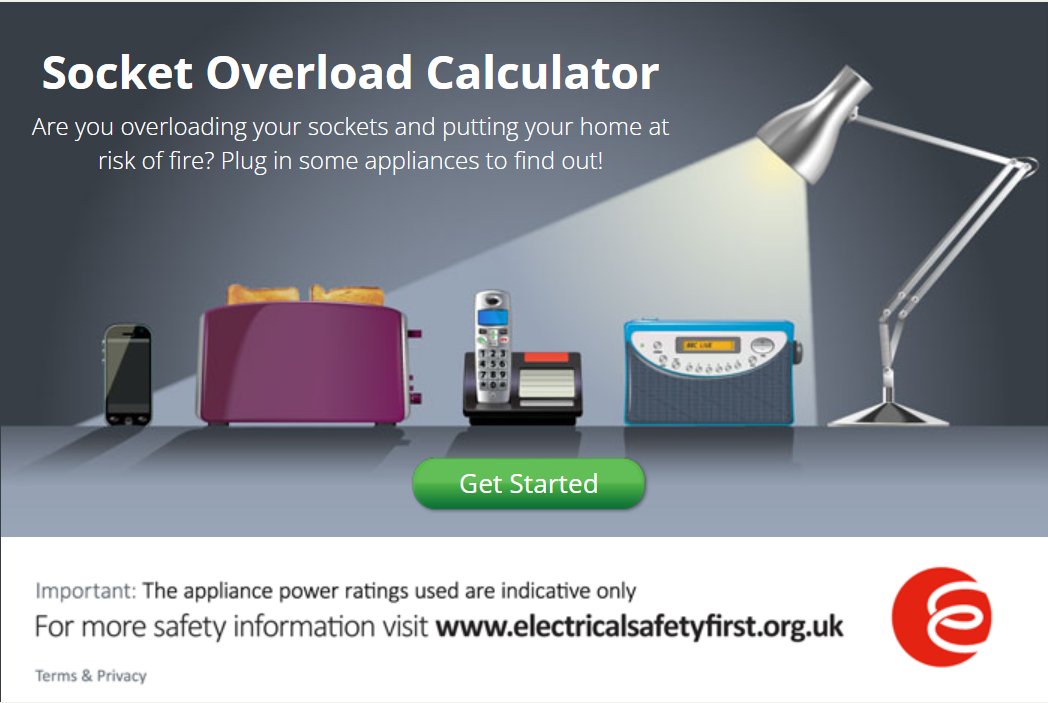 Most people have multi-way extension leads in their homes.
However, although there is space to plug in a number of appliances, this does not mean it is always safe to do so.
Avoid overloading sockets - use this socket calculator from <a href="/ElecSafetyFirst/">Electrical Safety First</a> :
shorturl.at/vo2xA