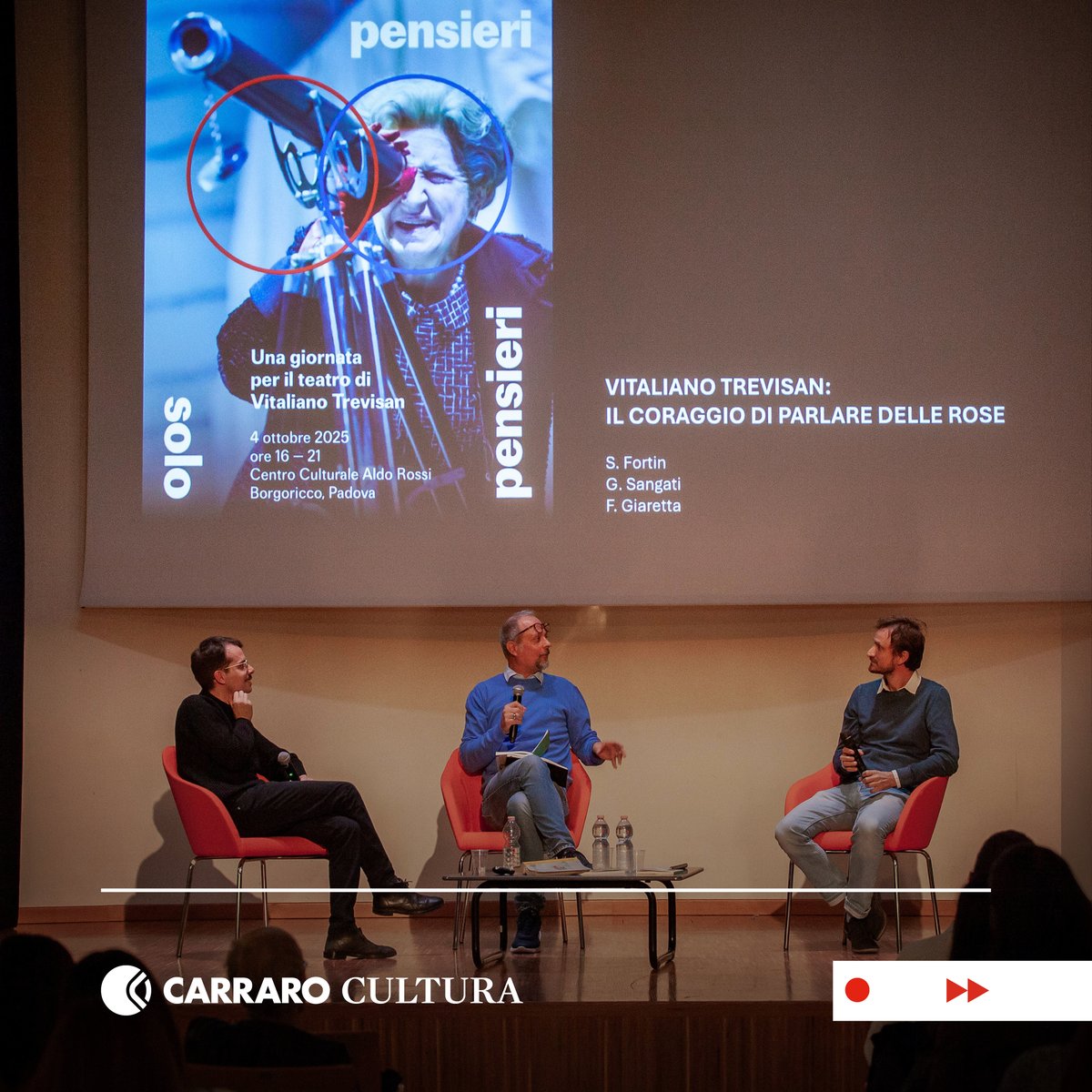 TweetCarraro's tweet image. Great attendance at &quot;Pensieri solo pensieri&quot; dedicated to Vitaliano Trevisan in Borgoricco. An intense tribute to his theater, featuring performances and discussions. Culture that leaves its mark, honored to support it. 🎭 #CarraroCultura #Trevisan #Territory #theatre