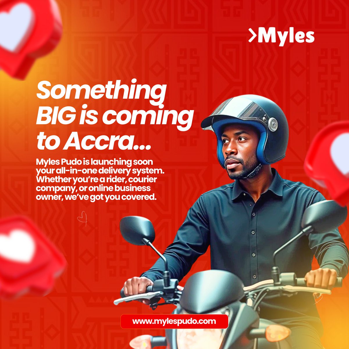 myles_pudo's tweet photo. From riders to business owners, this one’s for you!
#MylesPudo is going live soon. 🚀  #BBNaijaS10 #onlinebusiness #deliveryavailable #pickupservice #courierservice #deliveryghana #deliveryfood #ecommerce  #logistics #Monday #Ghana https://t.co/rQrDsGfumt