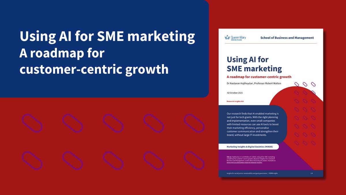 qmbschool's tweet photo. Our 14th #SBMInsights brief looks at how SMEs can use affordable AI tools to boost efficiency, personalise communication &amp; strengthen their brand. For SME founders, marketing managers and business leaders.
https://t.co/OZph9YotRQ https://t.co/VJ29iQGUd8