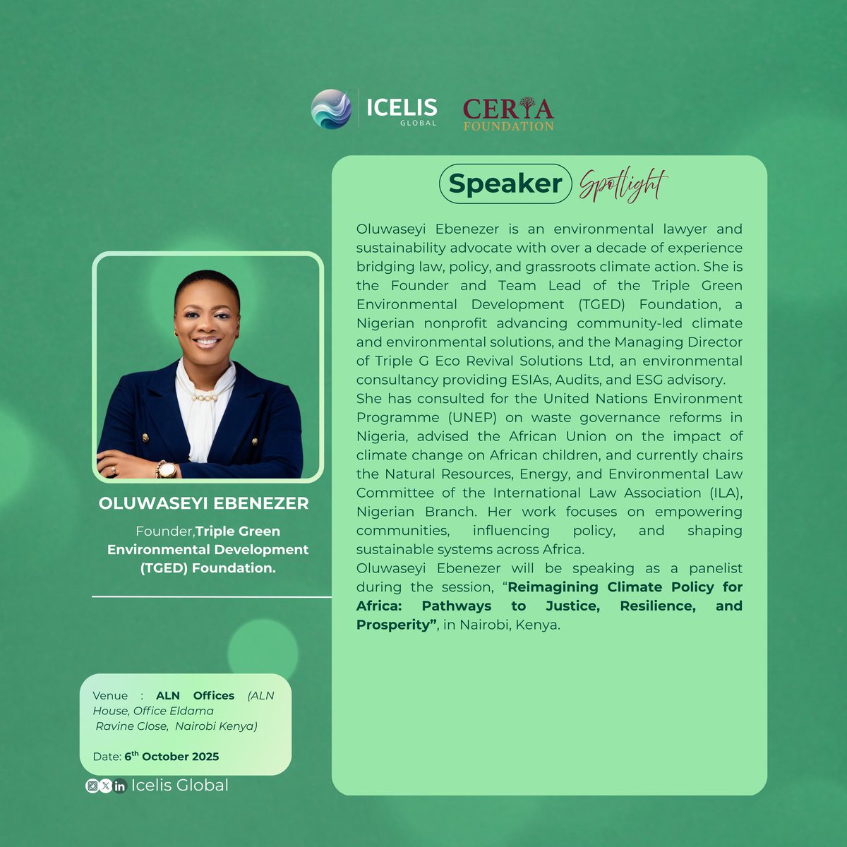 icelisglobal's tweet image. Africa Sustainability Summit 2025 Speaker Spotlight: Oluwaseyi Ebenezer 

For today&apos;s ongoing Africa Sustainability Summit,   we would like to spotlight the Founder, @tgedfoundation, @seyiebenezer, who would be speaking as a panelist during the session, &quot; Reimagining Climate…
