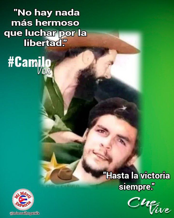 #Encrucijada
#AnapCuba
(...)"Camilo y Ché están presentes 
Son también continuidad Cuba los recordará como heroicos combatientes 
Hoy su ejemplo está presente y guía nuestras acciones 
continuarán su legado y el pueblo sacrificado los lleva en sus corazones..
#CamiloYCheViven♥️🇨🇺