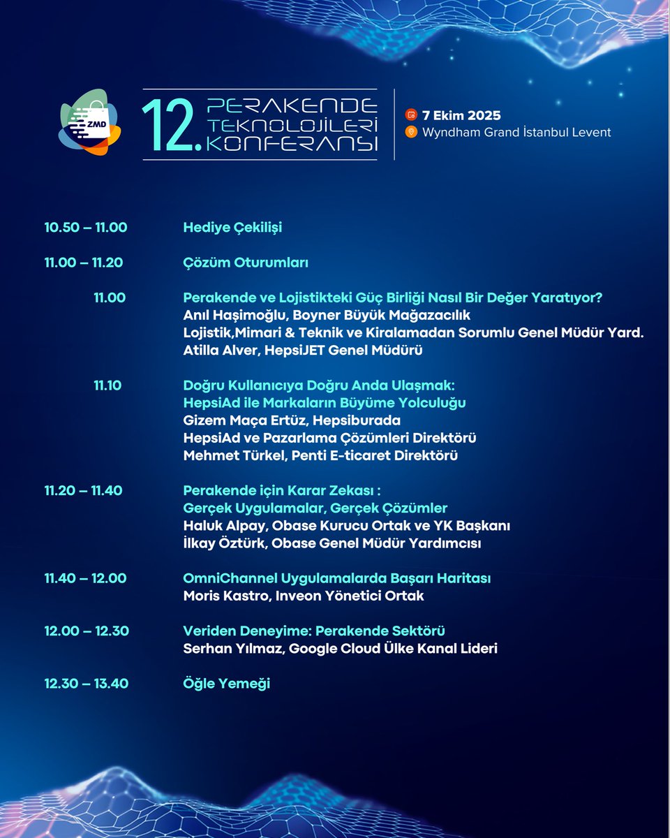zmd_org's tweet image. 🔊 Yarın 12. Perakende Teknolojileri Konferansı’nda, perakendenin geleceğini konuşacağız.

🗓️ 7 Ekim 2025, Salı
📍 Wyndham Grand İstanbul Levent
✒️ Detaylı bilgi, program ve kayıt için&amp;gt;&amp;gt; zincirmagazalar.org/?page_id=3982

#zincirmağazalarderneği #zmd #perakendeteknolojileri #PTK25