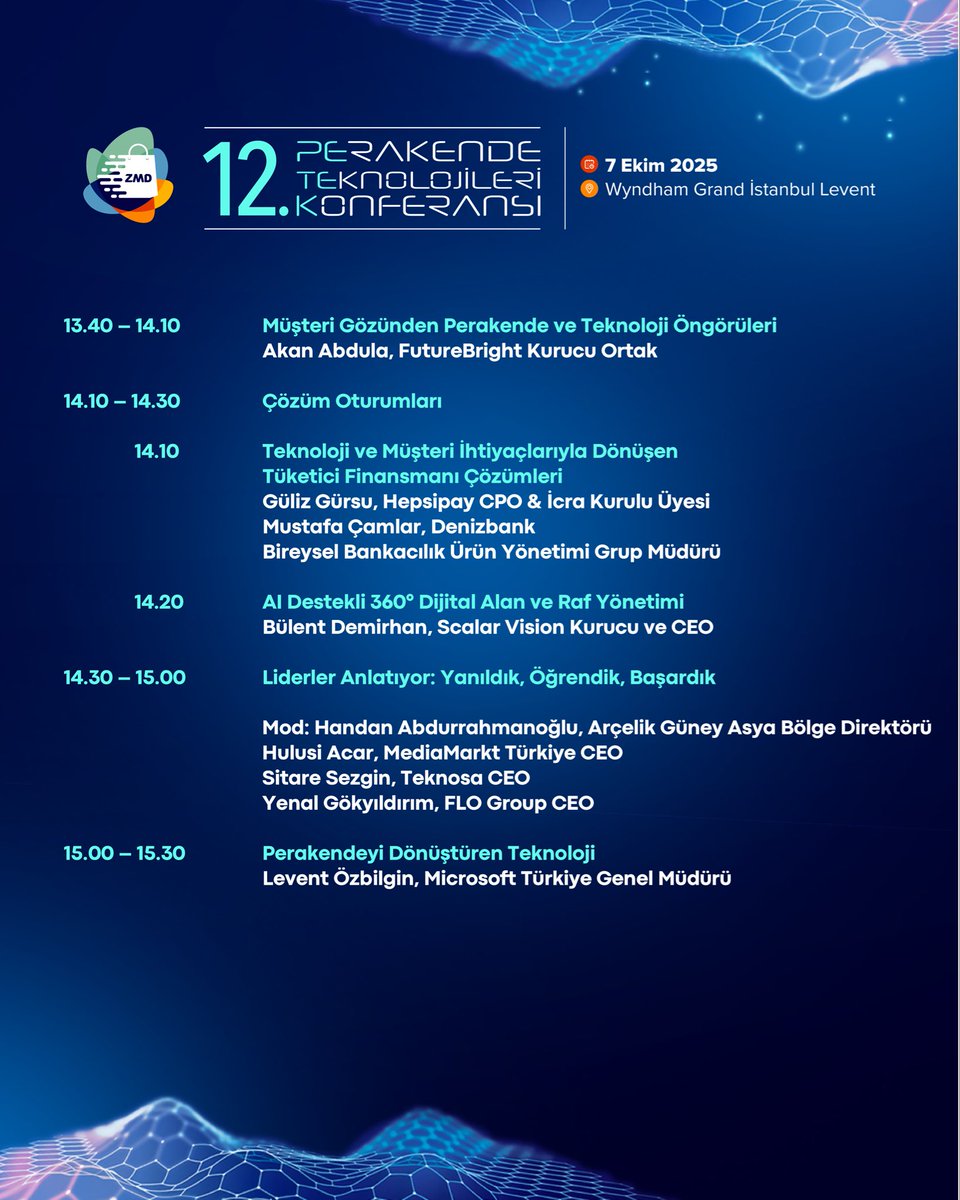 zmd_org's tweet image. 🔊 Yarın 12. Perakende Teknolojileri Konferansı’nda, perakendenin geleceğini konuşacağız.

🗓️ 7 Ekim 2025, Salı
📍 Wyndham Grand İstanbul Levent
✒️ Detaylı bilgi, program ve kayıt için&amp;gt;&amp;gt; zincirmagazalar.org/?page_id=3982

#zincirmağazalarderneği #zmd #perakendeteknolojileri #PTK25