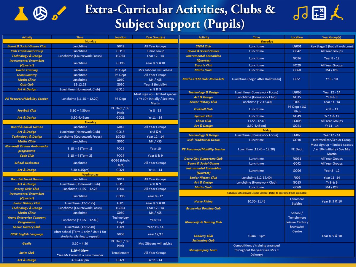 SaintMarysDerry's tweet image. 🎶🏃♀️🎨 St Mary's College: Extra-curricular Clubs, Activities and Subject Support 🎨🏃♀️🎶 (1/3)