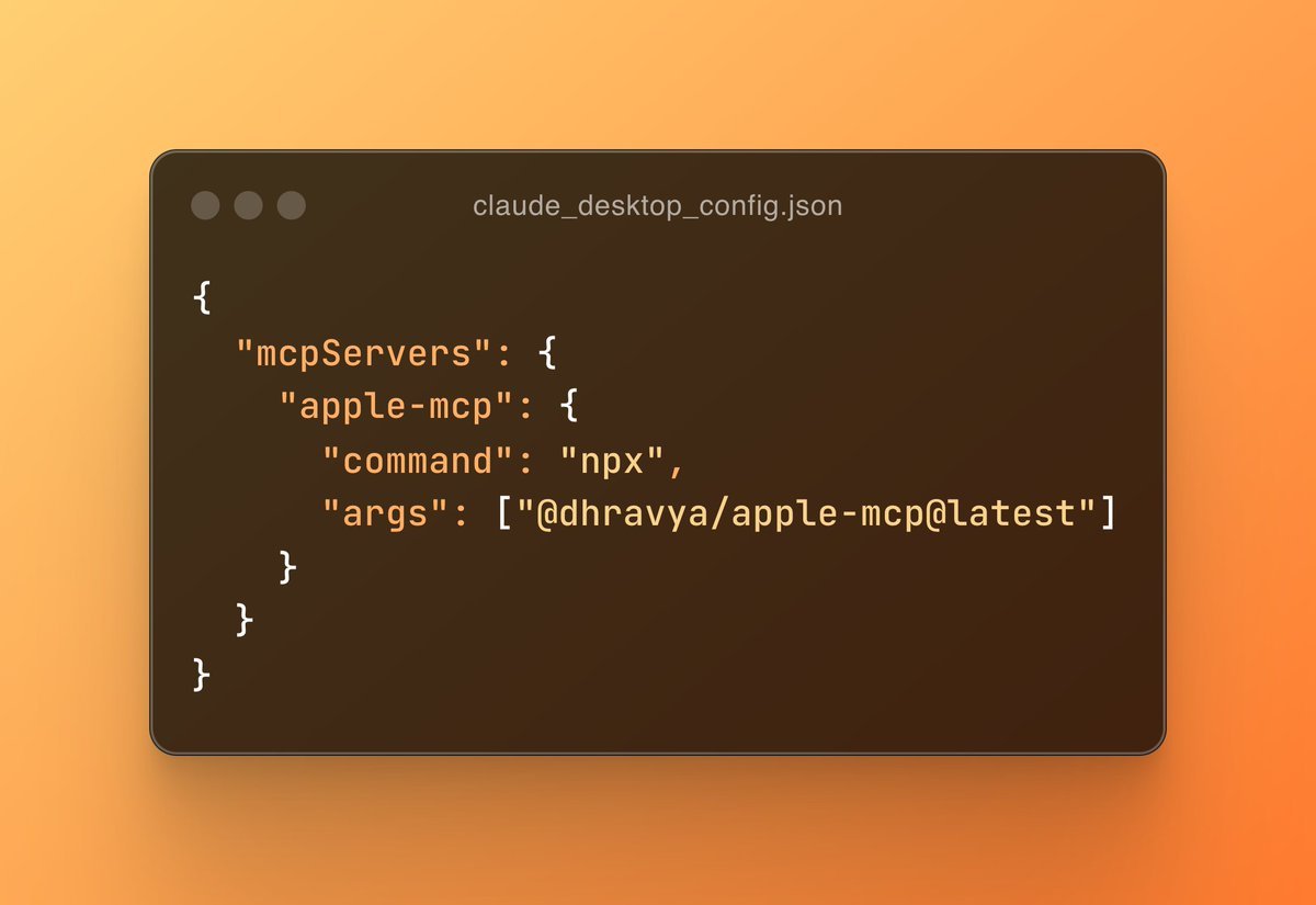GitHub_Daily's tweet image. Apple MCP 这个开源 MCP 服务器颇为实用,让 AI 助手直接帮我们操作 Mac 上各种原生应用。
已支持信息、邮件、日历、提醒事项、通讯录、地图等应用的自动化操作。
甚至还能执行复杂的链式任务,比如说:“获取当天会议笔记,找到对应负责人,然后再发送信息”。
GitHub:github.com/dhravya/apple-……